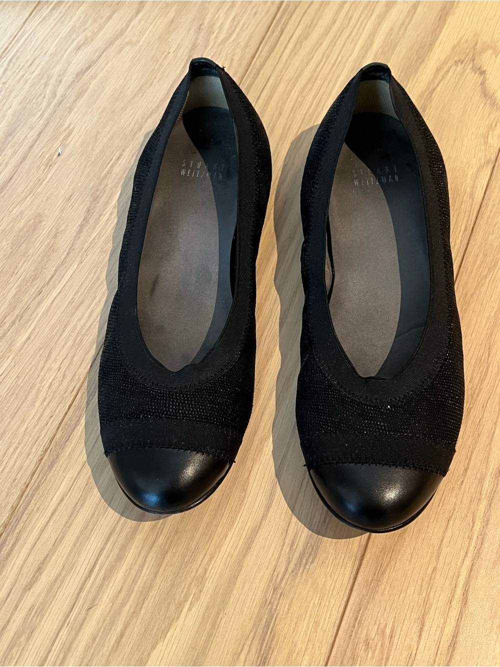 Stuart Weitzman Black Ballet Flats with Cap Toe